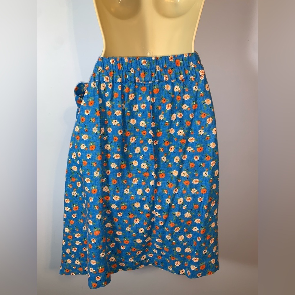 Loft bright blue with small ditzy poppy flowers linen blend mini skirt size XL - Picture 2 of 7